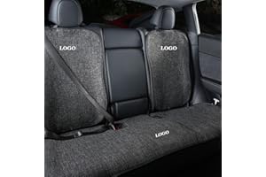TOPABYTE Rear Seat Covers for Model Y 2020-2024 Linen Fabric Breathable Car Seat Cushion Seat Mat (With LOGO)
