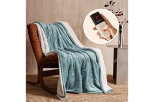 JET'S HOME Heizdecke 130x180cm - Wärmedecke Heizdecke mit Abschaltautomatik Einstellbarer Timer 10 Stunden 6 Heizstufen - Wärmedecke Maschinenwaschbar Überhitzungsschutz (Blau)