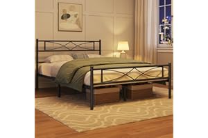 ‎YAHEETECH Yaheetech Metallbett 140 x 200 cm Bettrahmen mit Hohem Kopfteil Gästebett mit Lattenrost für Schlafzimmer Gästezimmer Viel Stauraum unter dem Bett Schwarz