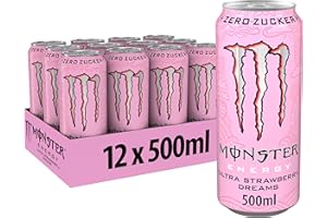 ‎MONSTER Monster Energy Ultra Strawberry Dreams - koffeinhaltiger Energy-Drink mit süßlich-saurem Erdbeer-Geschmack - ohne Zucker, ohne Kalorien - in praktischen Einweg Dosen (12 x 500 ml)