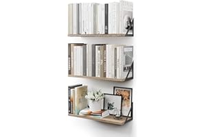 CASSA HOME DECOR CASSA TOKO Étagères murales suspendues pour Le Mur, Lot de 3, étagère bibliothèque pour Chambre à Coucher, Salon, Bureau, Salle de Bain, Cuisine, Bois Rustique avec Support métallique (Naturel)