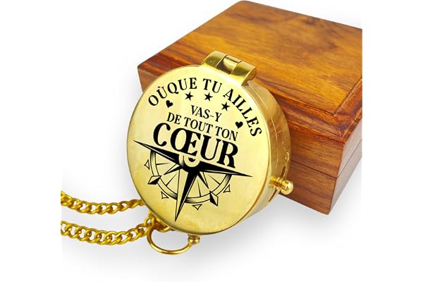 Boussole personnalisée avec Gravure Votre nom ou Texte Maritime, Divers Designs, en Laiton avec étui en Cuir, boîte Cadeau, idée Cadeau (Poli/Brillant)