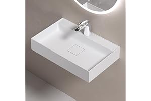 doporro Waschbecken Aufsatzwaschbecken Hängewaschbecken aus Mineralguss BTH: 60×38×12cm Waschplätze in matt Weiß inkl. Ablaufgarnitur Colossum630