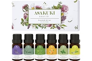 ASAKUKI Essential Oils Set 6 * 10ml, Essential Oils for Diffusers for Home | Top6 Starter Kit Aromatherapy Oils Gift Set - Lavender, Eucalyptus, Lemongrass, Tea Tree, Sweet Orange, Peppermint