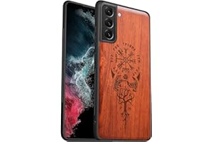 Carveit Funda de Madera Compatible con Galaxy S22 Plus Accesorios Carcasa Absorción de Impacto para Samsung S22 Plus Madera y Silicona Híbrido Carcasa (Palisandro-Brújula Vikinga)