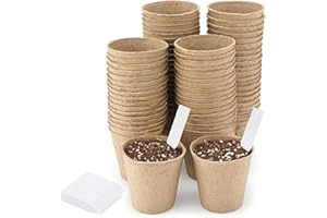 KINGLAKE 100 Pièces 8CM Pot de Culture pour Semis, Peti Pot pour Plantation, Godets de Rempotage, avec 100 5x1 cm Etiquette Plante - pour Jardin, Potager, Serre