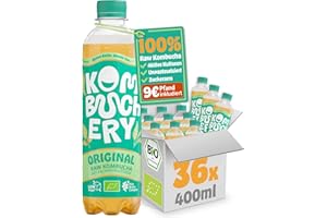 KOMBUCHERY® Original Raw Kombucha BIO | 36 x 400ml | Fermentierter Tee mit aktiven Darm-Kulturen | Zuckerarm & Kalorienarm | Unpasteurisiert, Probiotisch, Vegan, Testsieger | inkl. 9€ PFAND