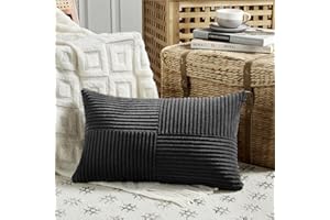 FDTERN Federe Cuscini Nero 40x80 per Divano in Velluto a Coste Moderno Morbido Motivo a Croce Decorativa Copricuscini con Cerniera Invisibile per Divano Camera da Letto