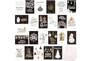 Auezona Cartoline di Natale, 24 Cartoline Natalizie Diverse con Busta set, Biglietti Auguri Natale,Doppi/Pieghevoli Cartoline di Natale Vintage, Biglietti Natale Piccoli