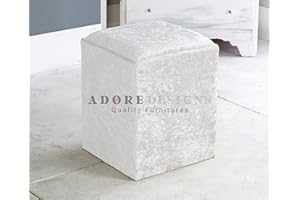 Serenity Headboards VICTORIA SQUARE CRUSHED VELVET FOOTSTOOL POUFFE DRESSING TABLE SEAT VANITY FOOTREST (White)