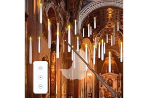 MOZC Bougies flottantes vacillantes avec baguette magique et minuterie 6 H, Bougies LED avec télécommande, Bougies flottantes sans flamme pour Noël décoration cadeau (Blanc 20pc)