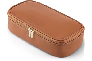 Vlando Petite trousse de voyage pour femme, sac cosmétique portable, multifonctionnelle en cuir imperméable, marron