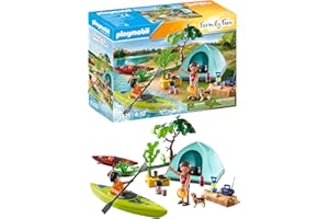 Playmobil 71425 Famille et Tente - Family Fun - des Vacances partagées dans la Nature - Comprend Deux Personnages, Deux canoës, Une Tente, Un feu de Camp et des Accessoires - Dès 4 Ans