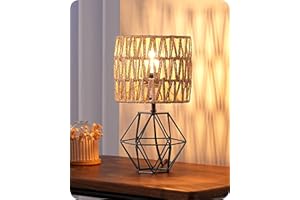 EDISHINE Lampada da Comodino Vintage, Paralume Boho Intrecciato a Mano e Base a Gabbia in Ferro, Lampadina LED E14 Inclusa, Luce a 2700K Bianco Caldo, Lampada da Tavolo per Camera, Salotto, Ufficio