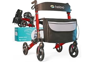 Helavo déambulateur 4 roues pliable léger pour adulte – rollator aluminium avec siège et dossier confort, freins sûrs, panier, hauteur réglable – senior aide autonomie