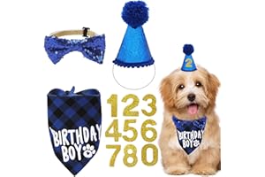 LUSOFIE Hunde Geburtstag Hut Bandana Set - Hüte Schleifen Fliege Und Halstücher Zum Hund Geburtstags Mit Zahlen Für Haustier Kostüme Happy Birthday Party Dekorationen Accessoires(Blau)