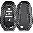 kwmobile Car Key Cover Compatible with Peugeot Citroen 3 Button Car Key Smart Key (only Keyless Go) - Hard Case - Carbon Black