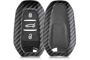 kwmobile Cover copri-chiave compatibile con Peugeot Citroen con 3 tasti Smartkey (Keyless Go) - Guscio protettivo chiavi auto - copertina in plastica rigida - Effetto Carbonio nero