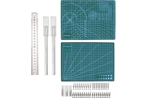 LEAPBEAST Schneidematte Set, Selbstheilende Schneidematte A4 mit 40stk Bastelmesser 2 Stück Cuttermesser und Stahllineal, Zum Schreiben, Malen, Schnitzen (Dunkelgrün, A4 Set)