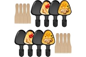 IPOW Lot de 8 Poelon Raclette Triangulaire à Revêtement Anti-adhésif,Coupelle Raclette Barbecue Triangle avec Poignée Isolée pour Fromage Fondu Oeuf Frit,Accessoire avec 8 Pcs Pelles en Bois