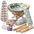 Home Cleansing & Smudging Kit with White Sage, Palo Santo, Abalone & Stand, Smudge Feather & Guide - Smudge Kit with Sage Smudge Sticks