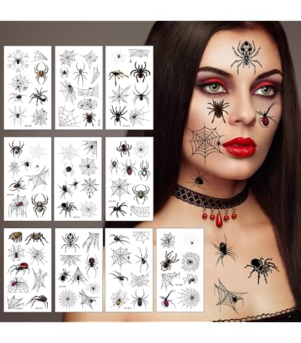 Kit 135 Tatouages Temporaires Halloween - Araignées, Chauves-souris, Toiles... Pour Fête Et Déguisement - 12