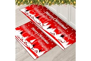 ‎XIAOBUDIAN XIAOBUDIAN Weihnachtsteppich Set Weihnachten Innenboden Roter Teppich, Xmas Türmatte Läufer Teppichmatte für Küche Heimdekor Waschbare Läufer. (40x60+40x120 cm, Style F)