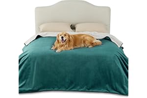 LE SURE Lesure Coperta Impermeabile per Cani di Taglia Grande - Coperta Lavabile per Cani 229x218 cm, Protezione per Divano in Pile Sherpa, Coperta per Gatti Morbida e Soffice, Verde Scuro