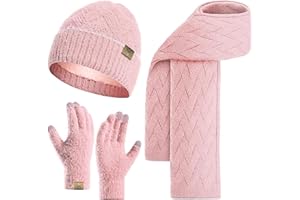 INSISMY Hat and Scarf Set for Women with Touchscreen Gloves Long Scarf Thermal Gloves Winter Beanie Hat with Fleece Lined for Ladies