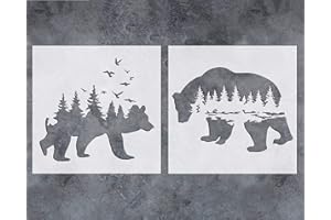 G GSS DESIGNS GSS Designs Mountain Forest Bear Stencil (2 Pack) - Reusable Stencil for Walls (12x12Inch) - Art Painting for Wall Canvas Furniture Cards Decor (SL-060)