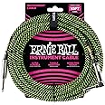 Ernie Ball Braided Instrument Cable, Straight/Angle, 10Ft, Neon Green/Black (P06077)