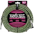 Ernie Ball Câble d’instrument tressé, connecteur droit et coudé, 3 m, noir/vert