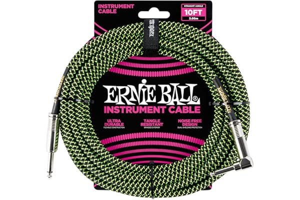 Ernie Ball Cable De Instrumento Trenzado Recto/Ángulo 10ft - Negro/Verde