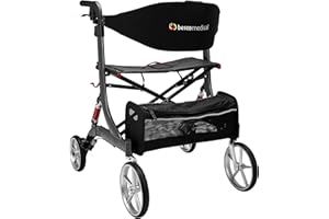 bescomedical Déambulateur extra large SPRING XL – Déambulateur pliant à hauteur réglable – Rollator léger en aluminium avec suspensions, large assise & filet de transport – Modèle S Gris Graphite