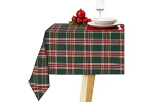 Home Cocoon Tovaglia Natalizia Antimacchia in Cotone – Fantasia Scozzese Verde e Rosso – Rettangolare 140x180/140x260 cm – Copritavolo Elegante per Decorazioni Natalizie – 6 o 12 Posti