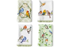 ‎ARQUIEL Arquiel Küchentücher Baumwolle 4 Stück, Geschirrtücher 100% Baumwolle Frühlingsvögel Küchenhandtuch Set Multi-Purpose Hochwertige Küche Trockentuch Bar Handtücher 48 x 70CM