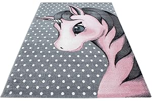 Muratap Tapis Enfant Animaux - Kids Licorne - Tapis Poils Ras Chambre de Bébé Carpette Tapis Chambre d'enfant Fille Garçon - Oeko-TEX - Dimension: 120 x 170 cm - Couleur: Rose