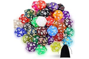 SLAKOZYT 40 Piezas Juego de Dados Poliédricos,D20 20 Caras Dados de rol Poliédrico,Dados Poliédricos de Colores con Bolsa Negra para Juegos de Mesa,para Dungeons and Dragons Pathfinder DND RPG MTG Table Games