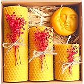 Petekoğlu Decorative Natural Honeycomb Beeswax Candle Moon And Sun Set Beeswax candle Gift Candle New Model (Red Flower Decorated)