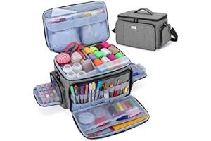 Luxja High Capacity Sewing Accessories Organiser, Sewing Organiser Bag, Sewing Supplies Organiser with Shoulder Strap, Grey