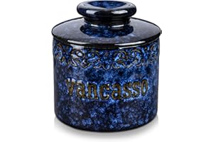 vancasso Gwiaździste niebieskie naczynie na masło, porcelanowa masło z pokrywką, pojemnik na masło z żyłką wodną do smarowania masła