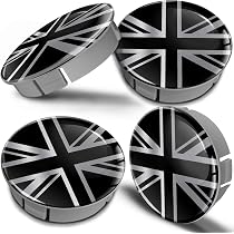 4 Autocollants 3D Centre Roue 50mm Union Jack UK - Argent Noir, Cache-Moyeux Jantes, Enjoliveurs, Protection UV, Fabriqués En Allemagne