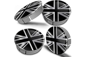 Biomar Labs® 4 x 60mm Kunststoff Nabenkappen Kappen UK Union Jack GB United Kingdom Flagge Fahne Silber Schwarz Felgendeckel Radkappen Radnabendeckel Nabendeckel Auto Tuning CS 17
