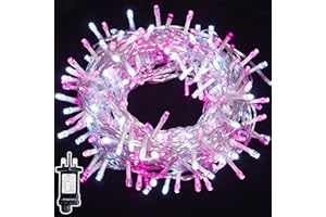 WISD Christmas Lights - 200 LED 13M Dimmable Xmas Tree Lights with 12 Modes, Timer and Memory - Indoor Outdoor Fairy String Lights Mains Powered for Garden Bedroom Party Decoration (Pink + White)