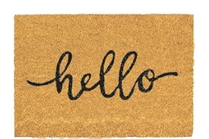 Nicola Spring Coir Door Mat - 60 x 40cm - Hello - Pack of 1 - Decorative Indoor Front Door Floor Mat Entry Dirt Trapper Rug Outdoor Boot Scraper Non Slip Backing Doormat