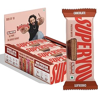 SuperYou Chocolate Protein Wafer Bars (Pack of 10)|10g Protein, 3g Fiber, No Added Sugar|Yeast Fermented Protein|Energy Bars|Crunchy Wafer Bar|100% Ve