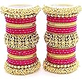 T4 Jewels Pearl Cubic Zirconia Kundan Bangles Set Red/Green/Blue/Pink Colours Bridal Chuda/Wedding Chuda For Women & Girls