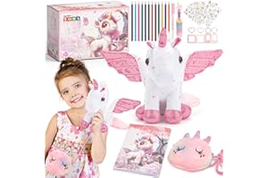 deAO Pluszowe zabawki dla dziewczynek 3–8 lat - miękki zestaw z kolorowanką wielokrotnego użytku, kreatywny zestaw dziennika intymnego, prezent edukacyjny na urodziny, Boże Narodzenie