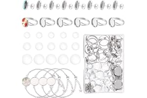 SUNNYCLUE 1 boîte 88 pièces Ensembles de Cabochons Anneaux Vierges Bracelet Plat Paramètres de Lunette Boucles D'Oreilles Demi-Rond en Verre Cabochons pour la Fabrication de Bijoux Bracelets Boucles D