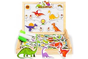 COOLJOY Wooden Magnetic Puzzle toys | Dinosaur Toys for 3 Year Old Boys | Dinosaur Magnetic Board 100+ PCS for Kids | Wooden Toys for Boys Girls Kids 3 4 5 Year Olds